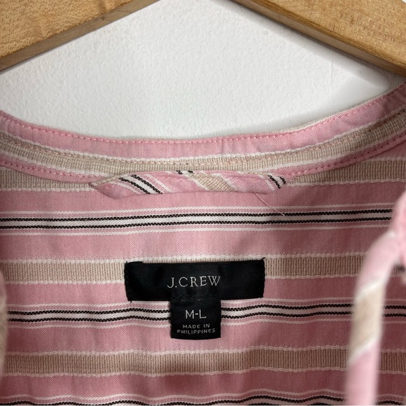 J.Crew Pink Striped Bow Tie Long Sleeve Cotton Poplin Dress M-L Cottage Vintage - Picture 9 of 16